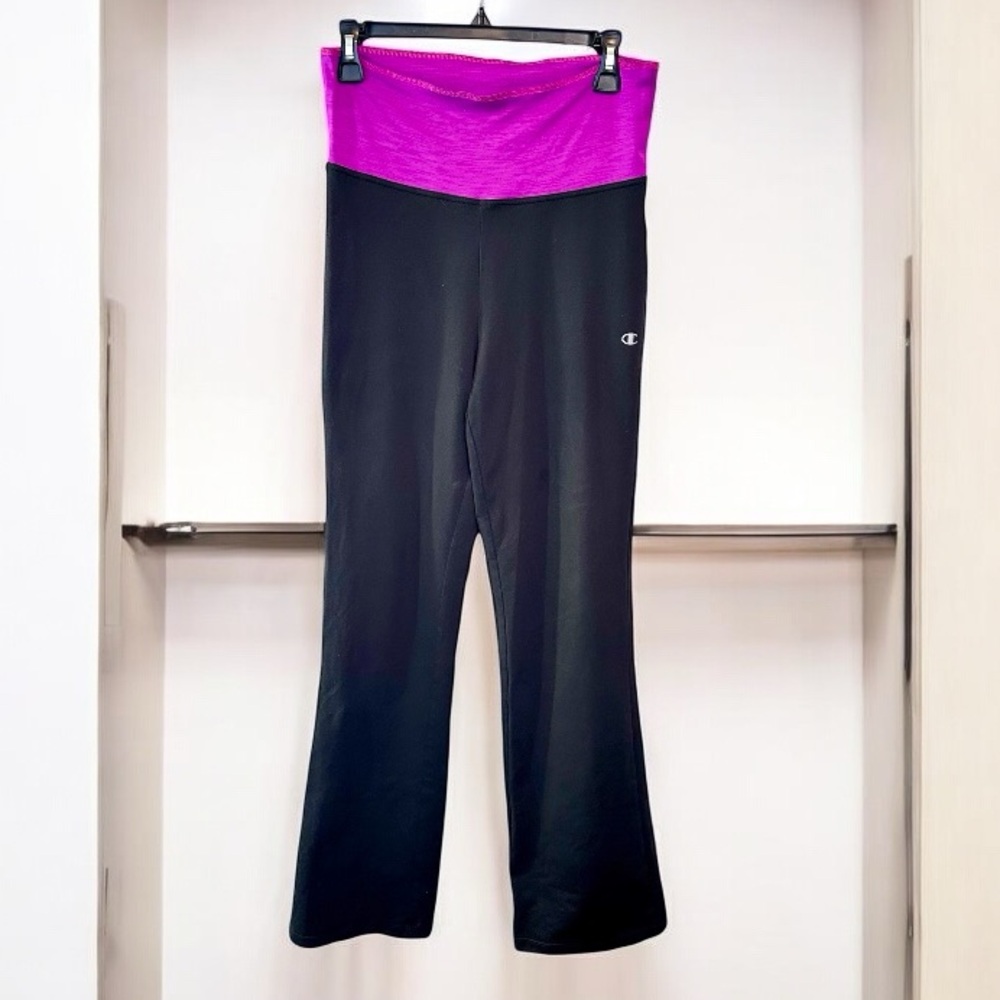 Champion Black High Rise Yoga Pant Pink Color Block Flare Leg Size Medium